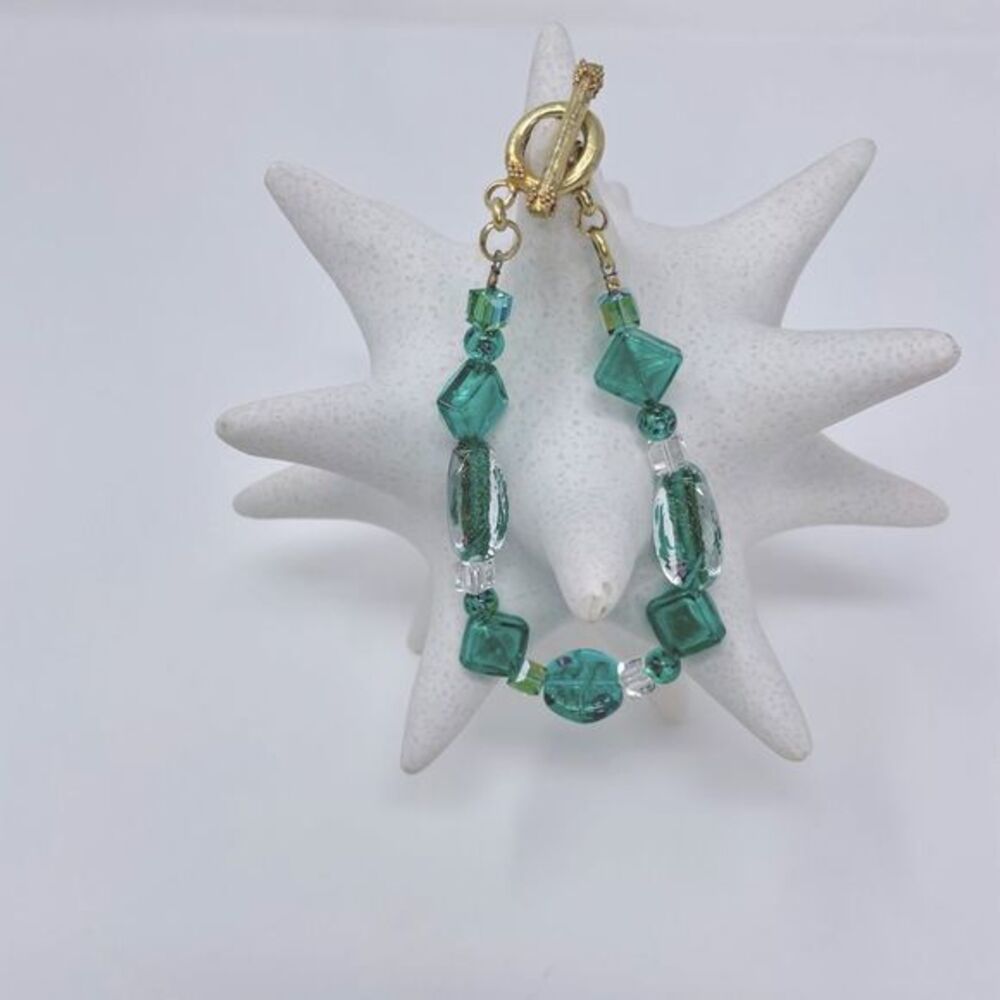 Bella Dolce | Teal Blue- Green Bracelet, Swarovski & Murano glass 9”